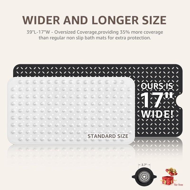 OTHWAY Bath Mat for Tub Non Slip: 39" X 17" Long Bathtub Mat with Hair Catcher│Big Drain Holes Shower Mats for Inside Shower│Machine Washable (Black) - Image 4